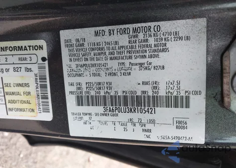 2019 Ford Fusion Hybrid Se from USA, damaged, VIN 3FA6P0LU3KR105421